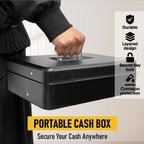 Cash Box With Security Locker And Security Cable, Money Box/Cash Tin With Money Tray For Saving Organizer-Red