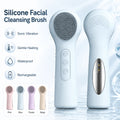 Silicone Facial Cleansing Brush Sonic Vibration Heating Waterproof Rechargeable-BLUE