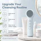 Silicone Facial Cleansing Brush Sonic Vibration Heating Waterproof Rechargeable-BLUE
