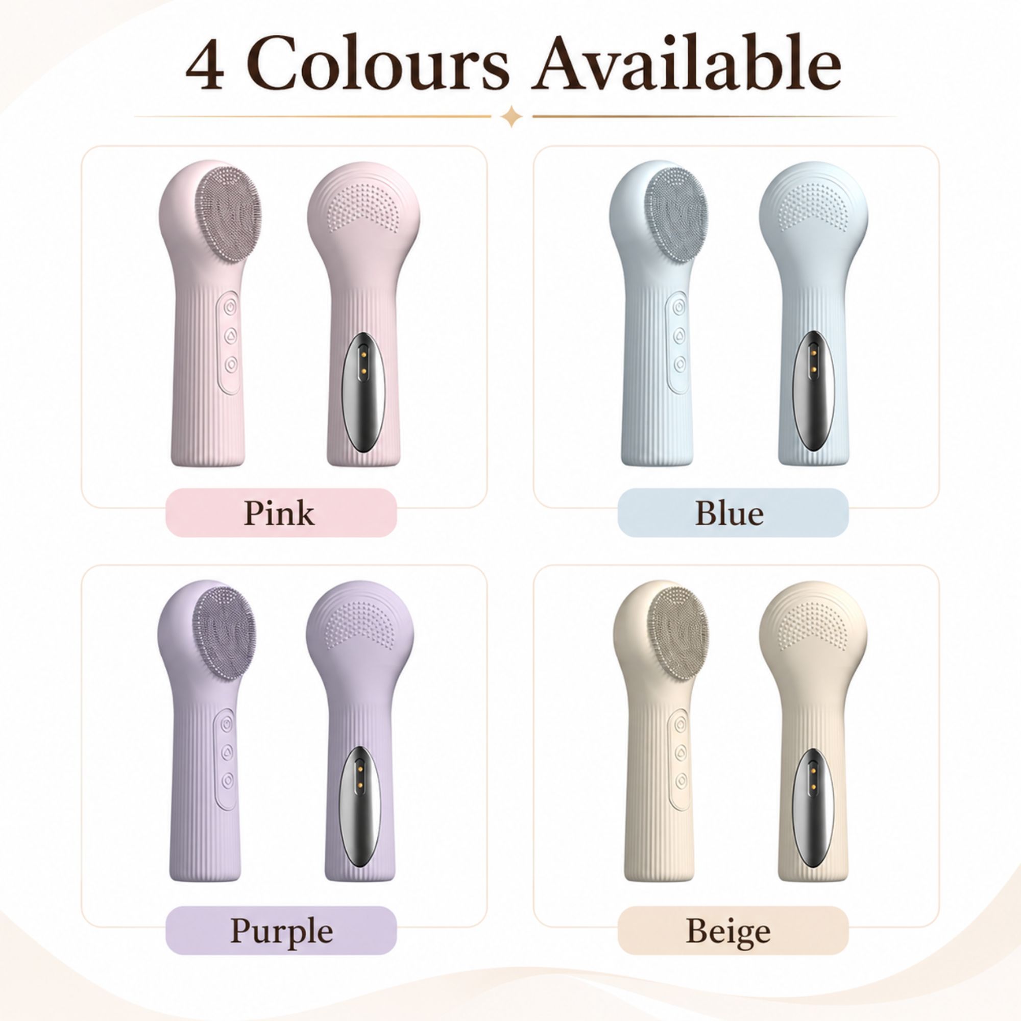 Silicone Facial Cleansing Brush Sonic Vibration Heating Waterproof Rechargeable-PURPLE