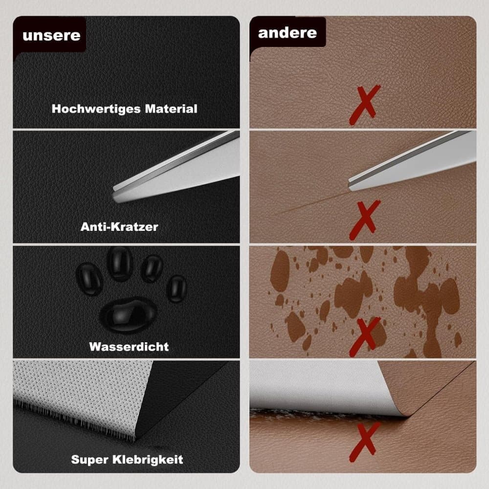 Self-adhesive repair patch for artificial leather, 30 cm x 137 cm, Light gray, Compatible with Fix Dekor