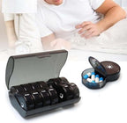 7-Day Round Medicine Dosett Storage with 7 Compartments, Black