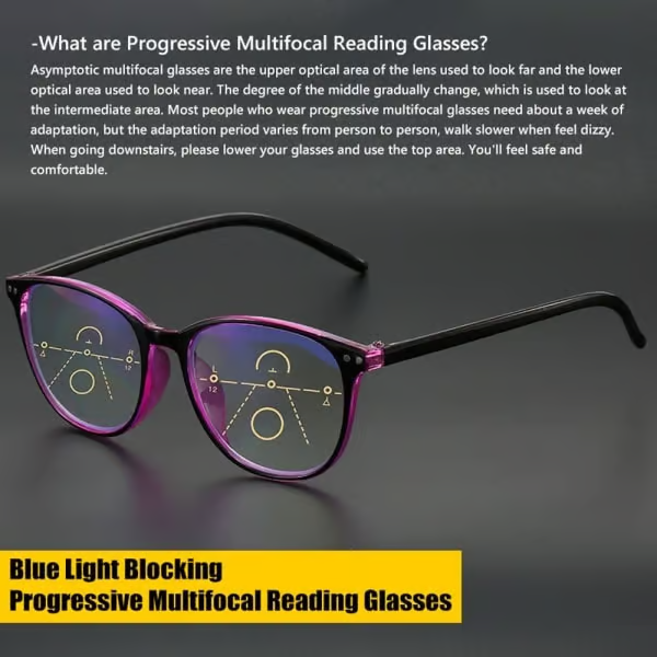 Progressive Multifocal Reading Glasses Blue Light Blocking Computer Glasses Black Strength 2.0