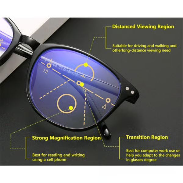 Progressive Multifocal Reading Glasses Blue Light Blocking Computer Glasses Black-Red Strength 1.5