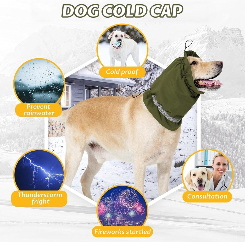 Dog Winter Earmuffs Calming Waterproof Snowproof Army Green, Size L, 50-64 cm