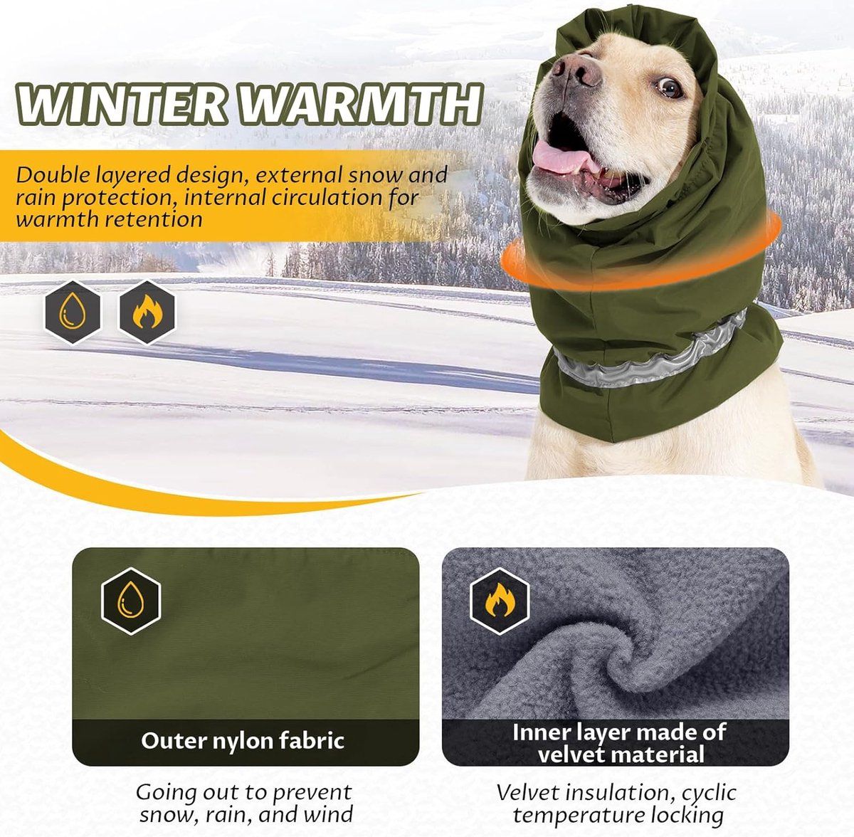 Dog Winter Earmuffs Calming Waterproof Snowproof Army Green, Size L, 50-64 cm