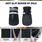4 Piece Waterproof Dog Boots with Fleece Lining Non Slip Sole Black, Size XL