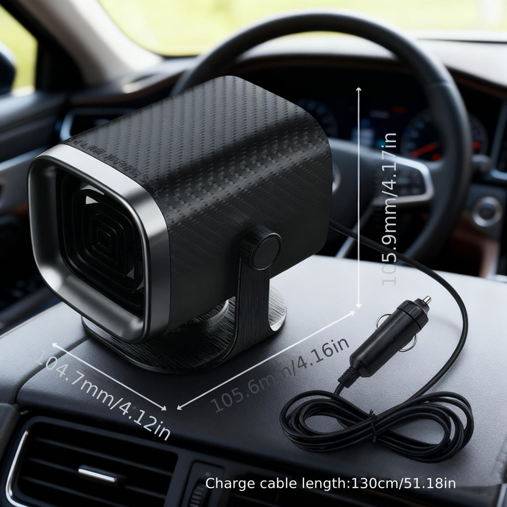 Portable Car Heater Defroster Dehumidifier with 360 Degree Base USB Connector Black, 12V