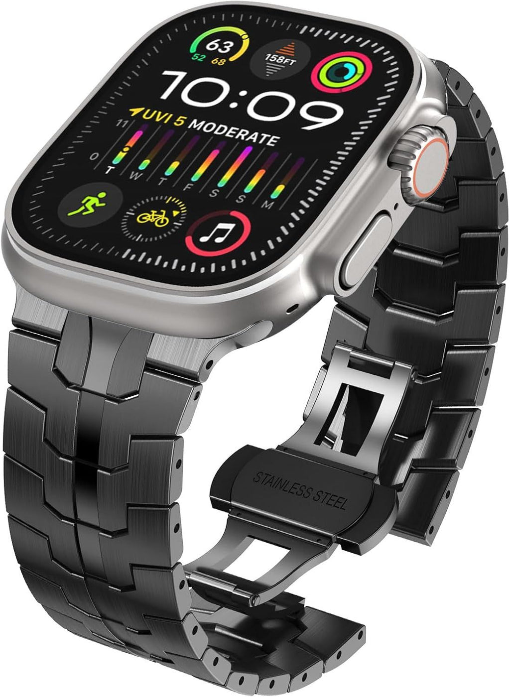 Stainless Steel Watch Band Compatible with Apple Watch Ultra Series Black, 38mm/ 40mm/ 41mm