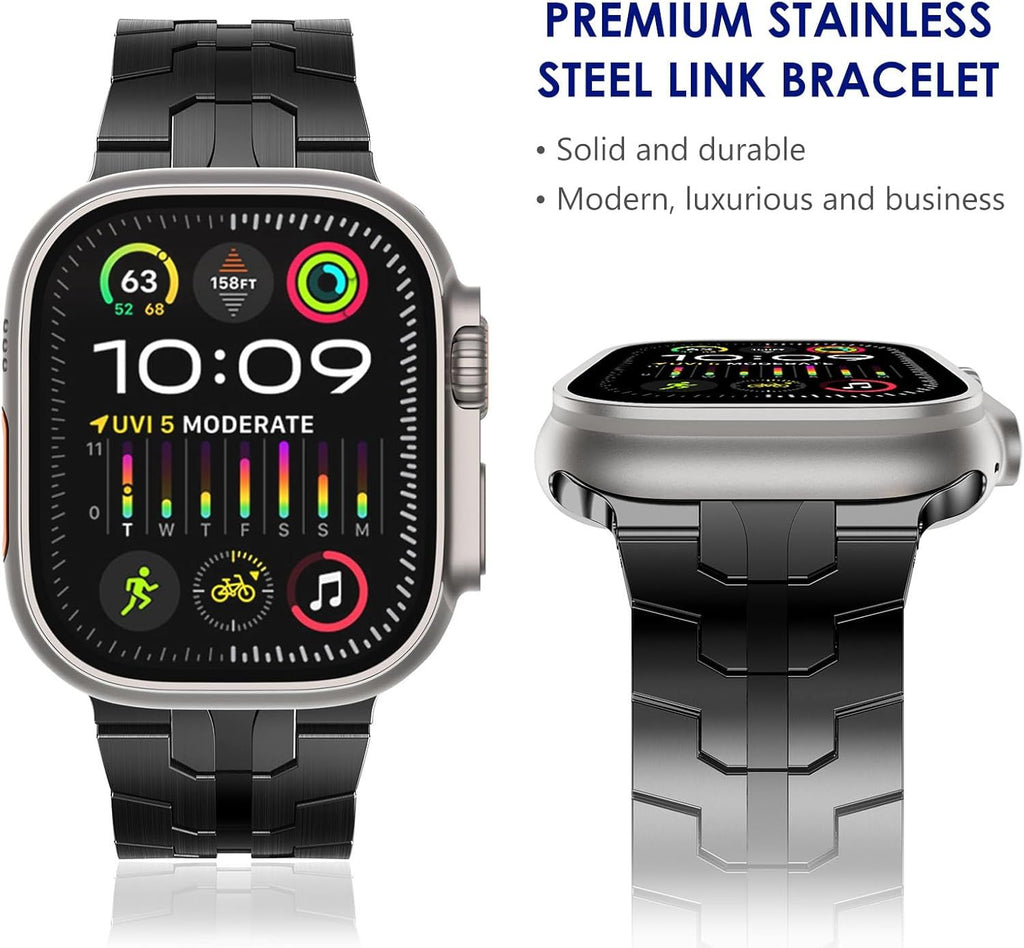 Stainless Steel Watch Band Compatible with Apple Watch Ultra Series Black, 38mm/ 40mm/ 41mm
