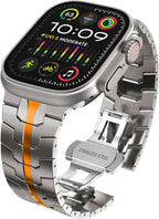 Stainless Steel Watch Band Compatible with Apple Watch Ultra Series Silver Orange, 38mm/ 40mm/ 41mm