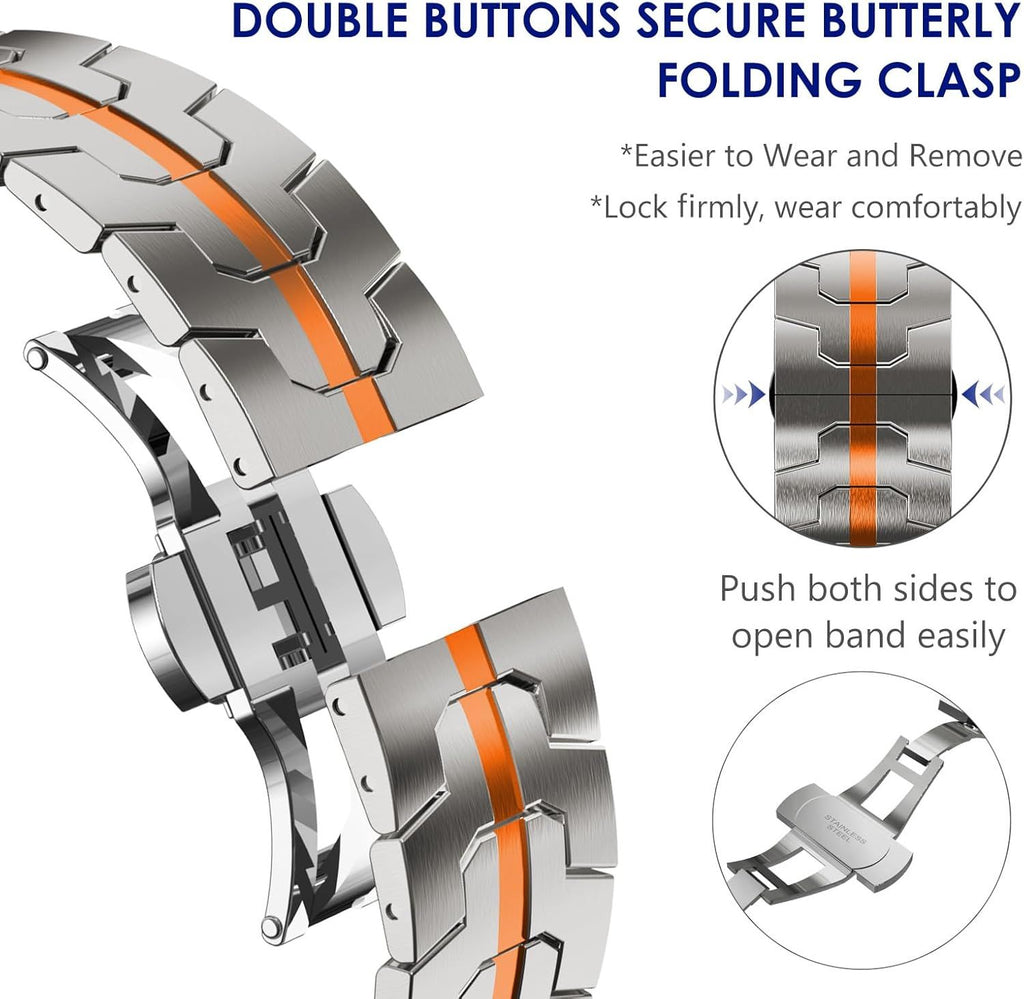 Stainless Steel Watch Band Compatible with Apple Watch Ultra Series Silver Orange, 38mm/ 40mm/ 41mm