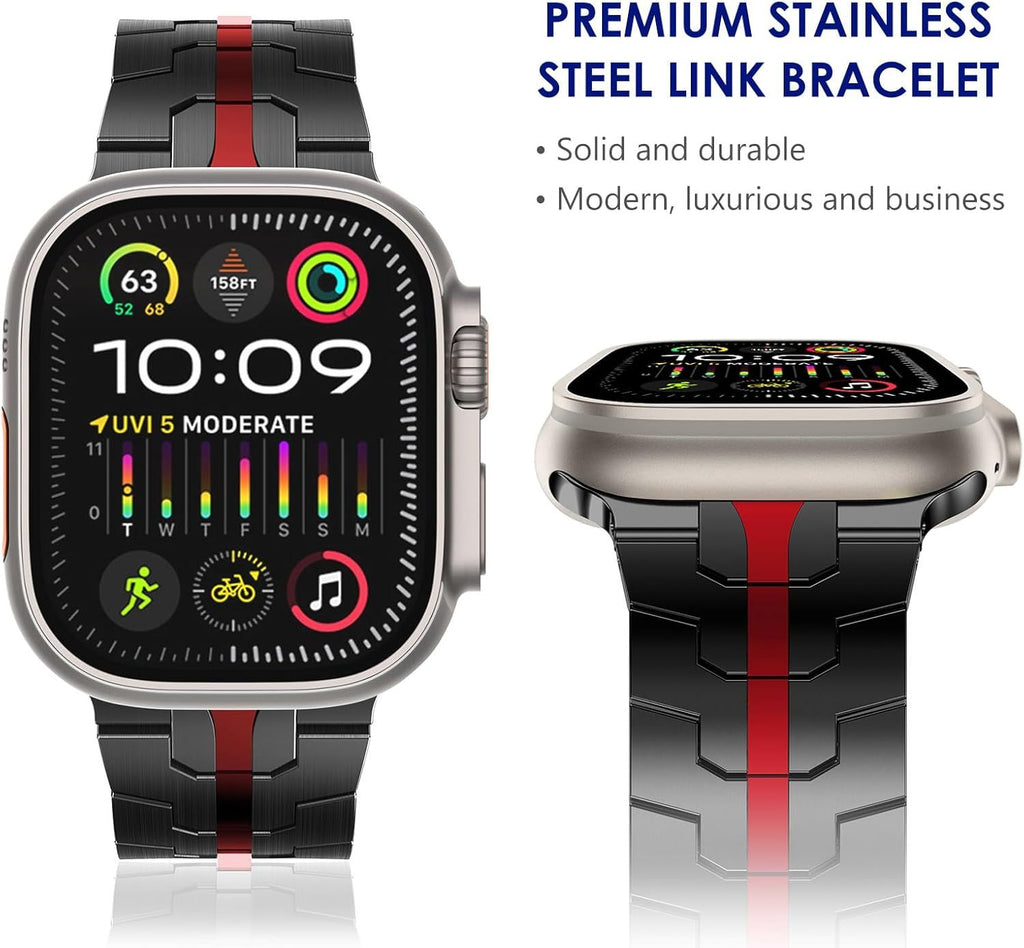 Stainless Steel Watch Band Compatible with Apple Watch Ultra Series Black Red, 42mm 44mm 45mm 49mm