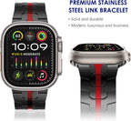 Stainless Steel Watch Band Compatible with Apple Watch Ultra Series Black Red, 42mm 44mm 45mm 49mm