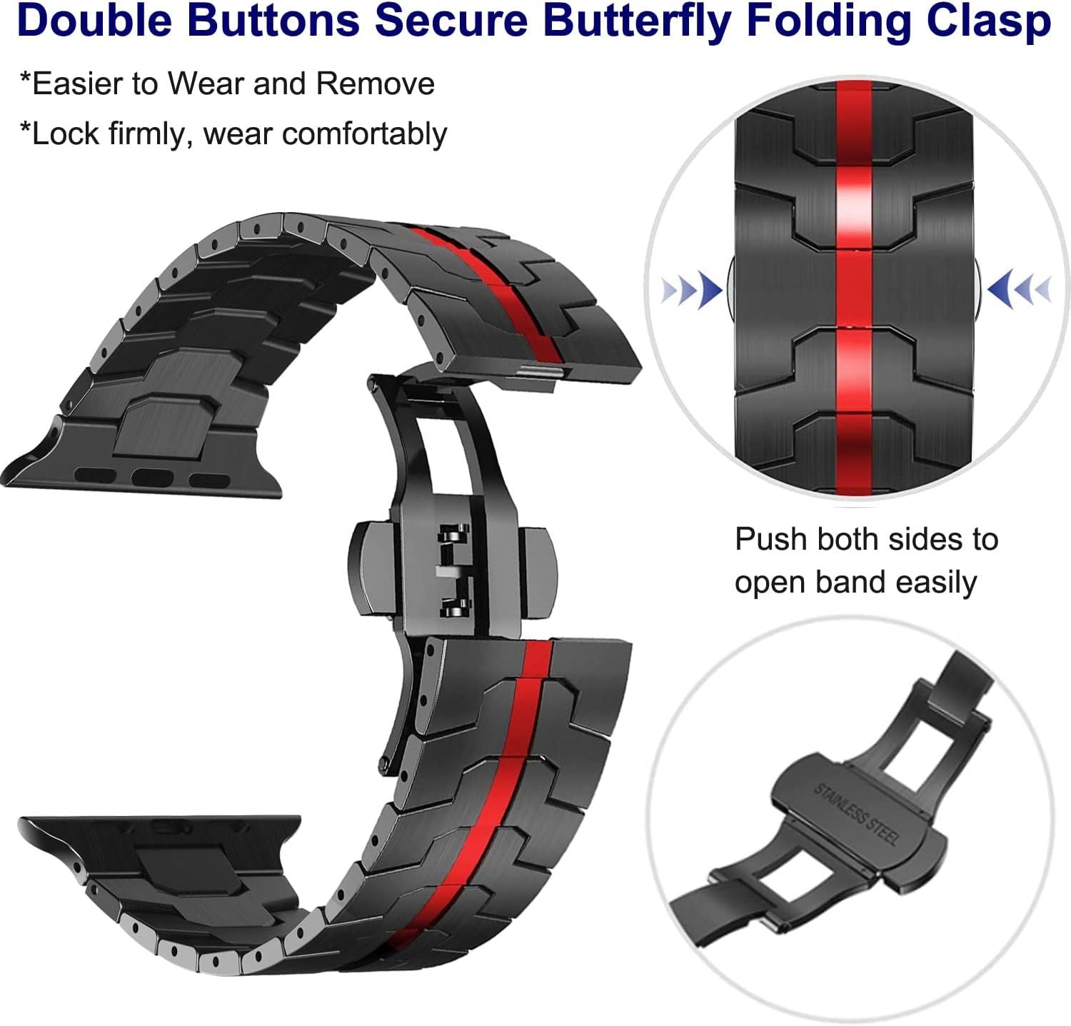 Stainless Steel Watch Band Compatible with Apple Watch Ultra Series Black Red, 42mm 44mm 45mm 49mm