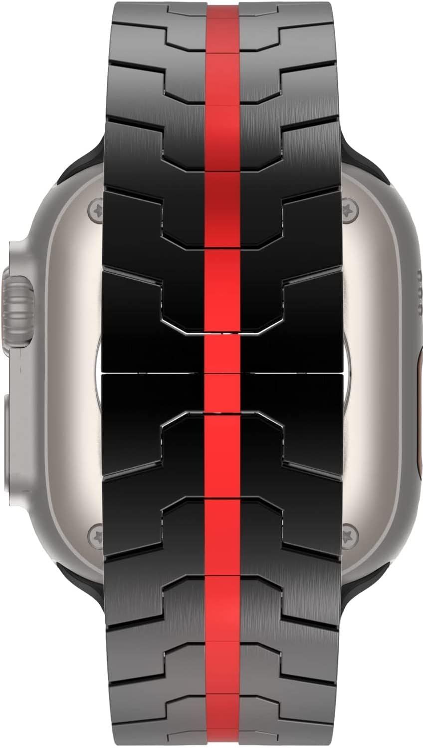 Stainless Steel Watch Band Compatible with Apple Watch Ultra Series Black Red, 42mm 44mm 45mm 49mm