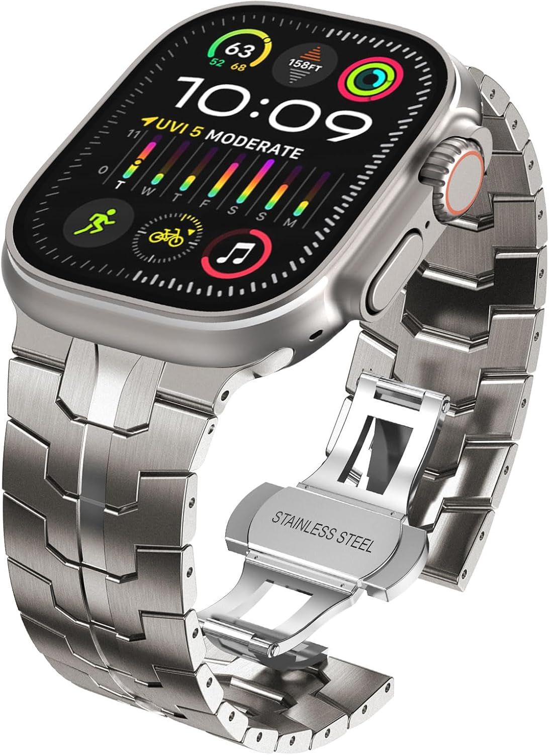 Stainless Steel Watch Band Compatible with Apple Watch Ultra Series Black, 42mm 44mm 45mm 49mm