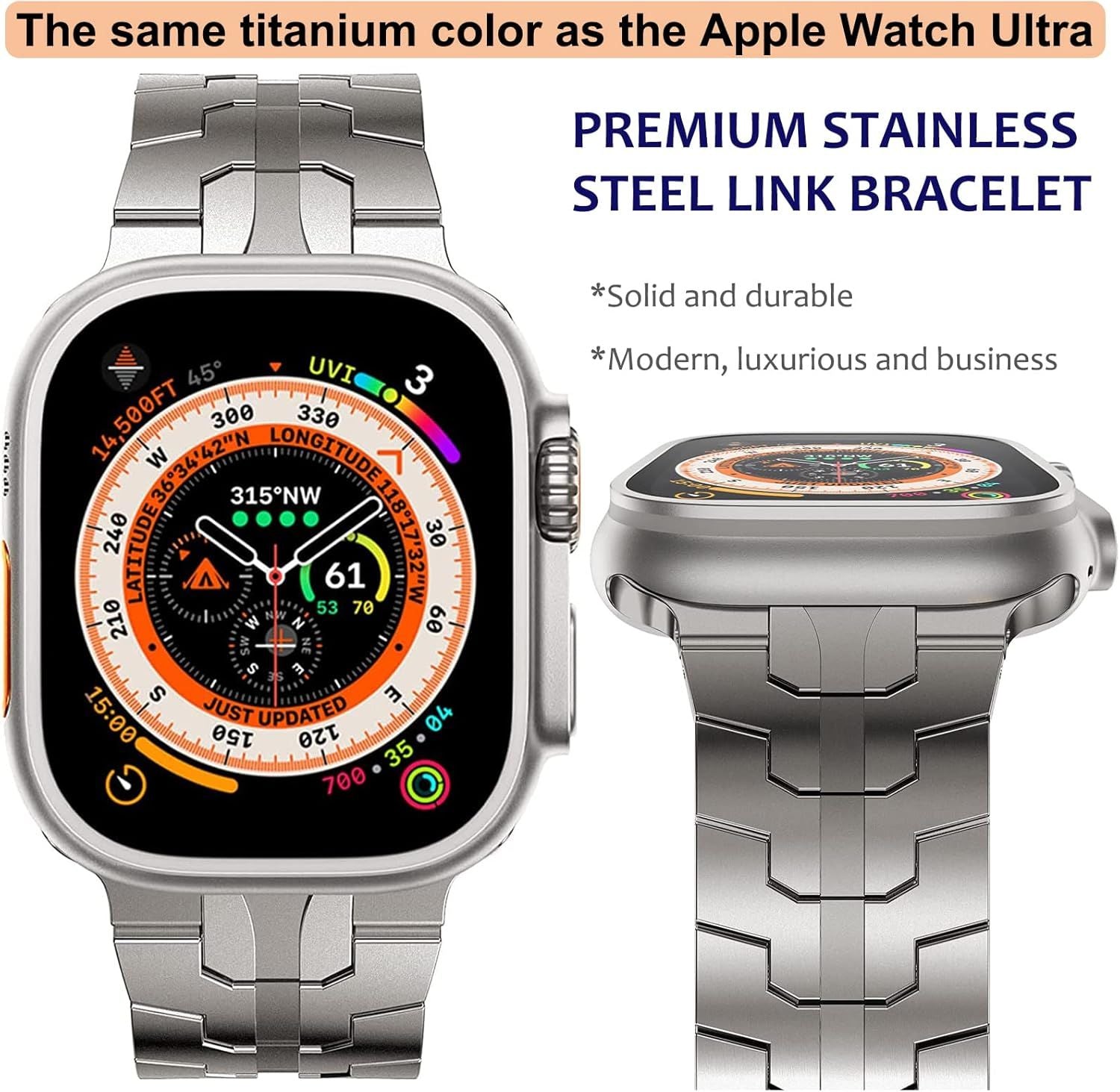 Stainless Steel Watch Band Compatible with Apple Watch Ultra Series Black, 42mm 44mm 45mm 49mm