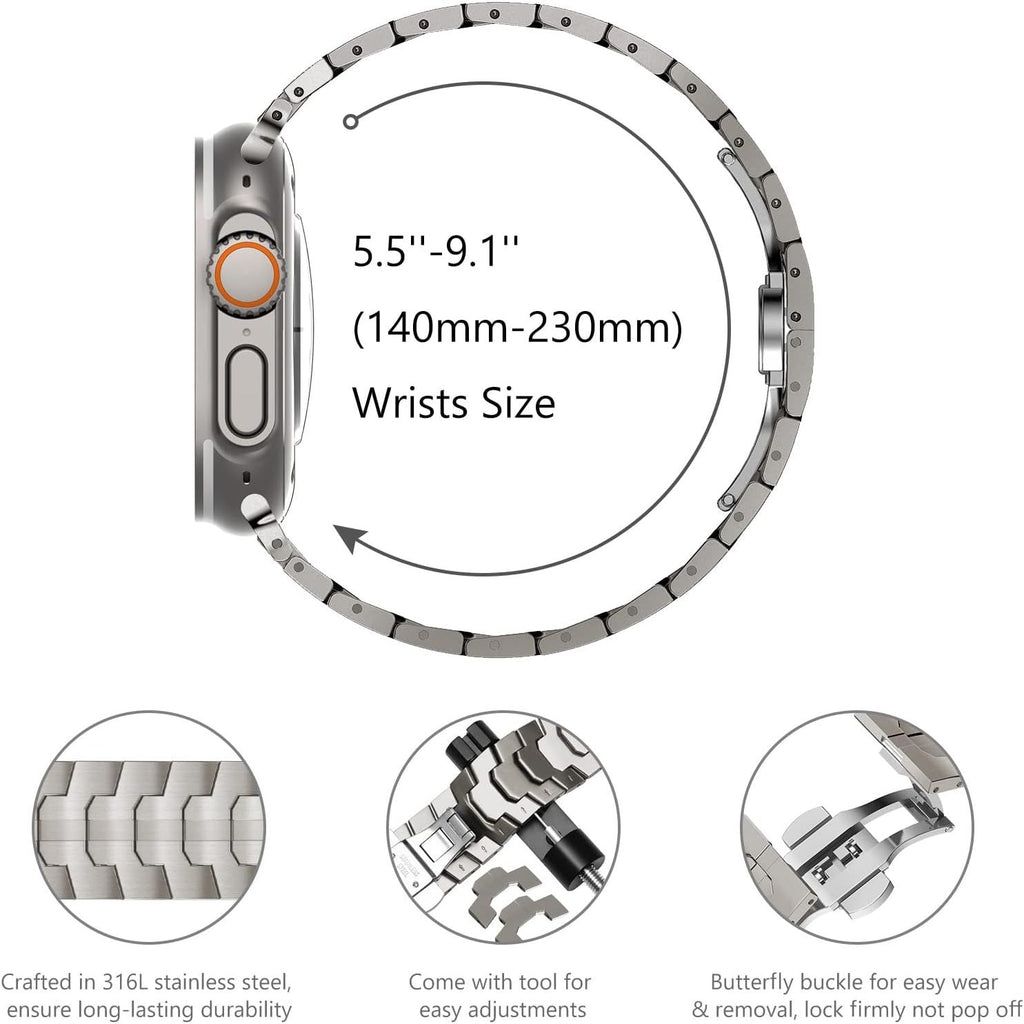Stainless Steel Watch Band Compatible with Apple Watch Ultra Series Black, 42mm 44mm 45mm 49mm