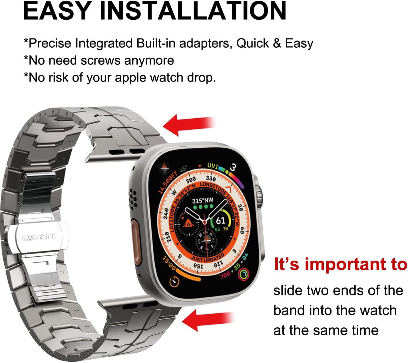 Stainless Steel Watch Band Compatible with Apple Watch Ultra Series Black, 42mm 44mm 45mm 49mm
