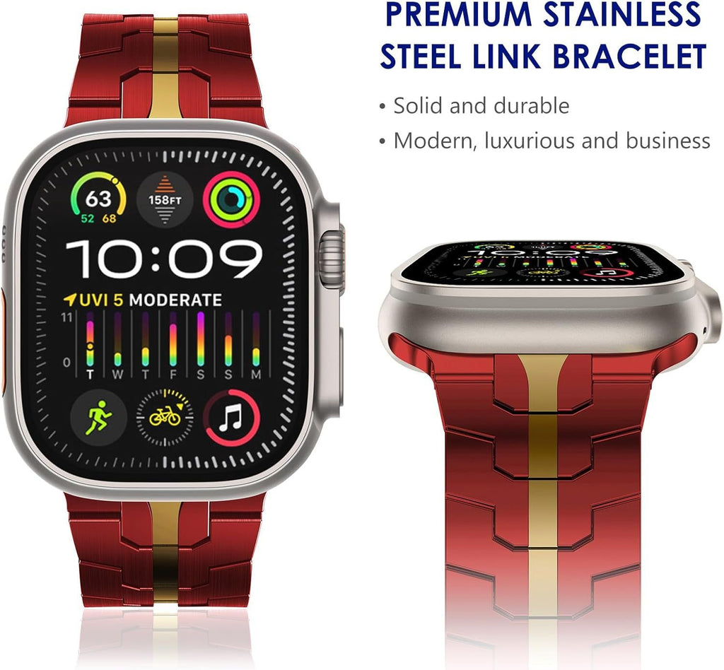 Stainless Steel Watch Band Compatible with Apple Watch Ultra Series Red Gold, 42mm 44mm 45mm 49mm