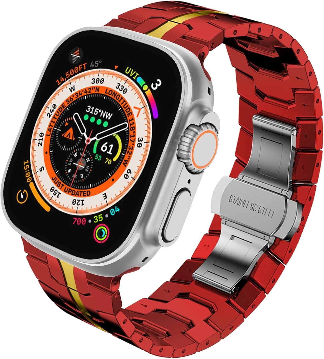 Stainless Steel Watch Band Compatible with Apple Watch Ultra Series Red Gold, 42mm 44mm 45mm 49mm