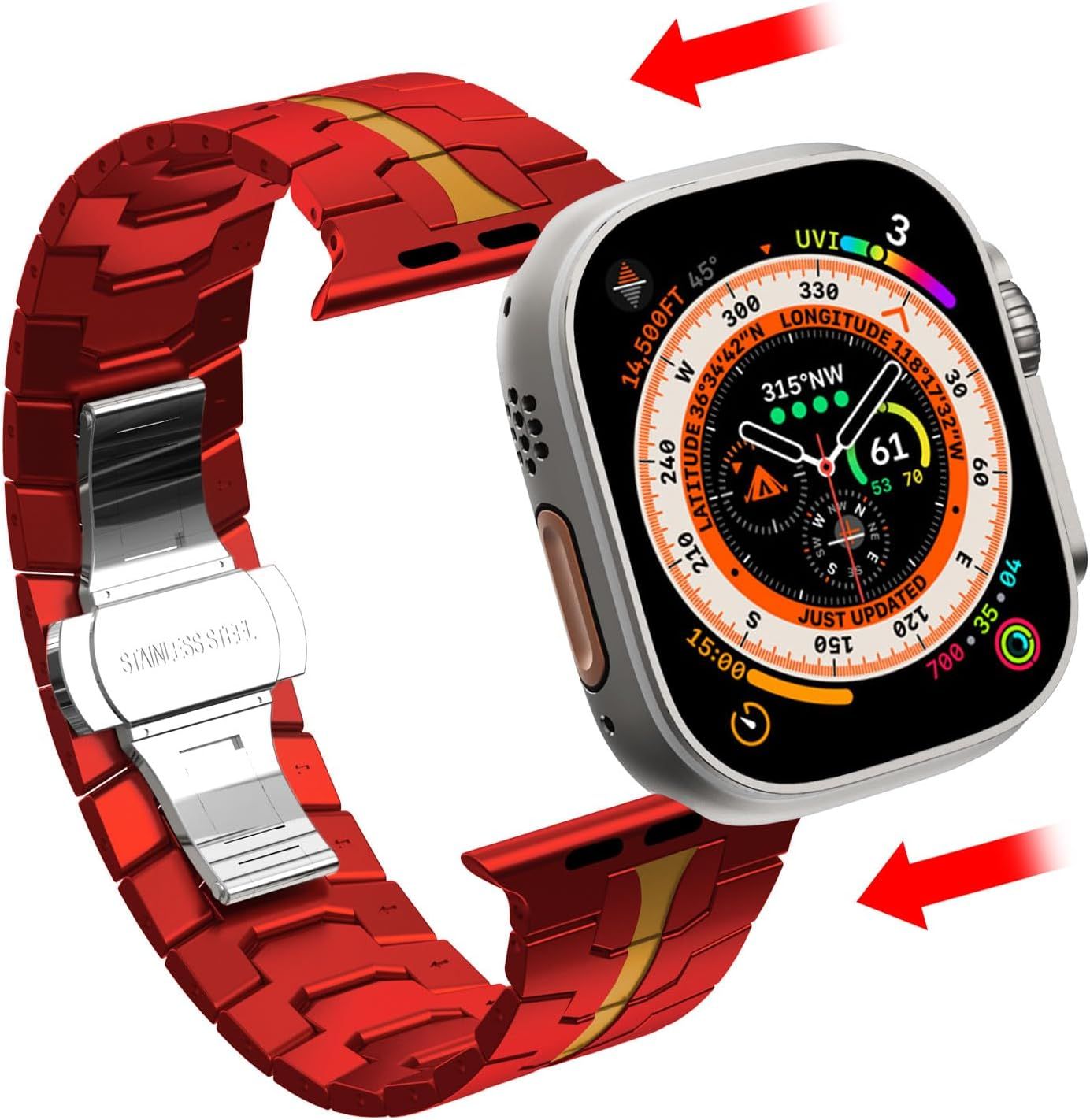 Stainless Steel Watch Band Compatible with Apple Watch Ultra Series Red Gold, 42mm 44mm 45mm 49mm