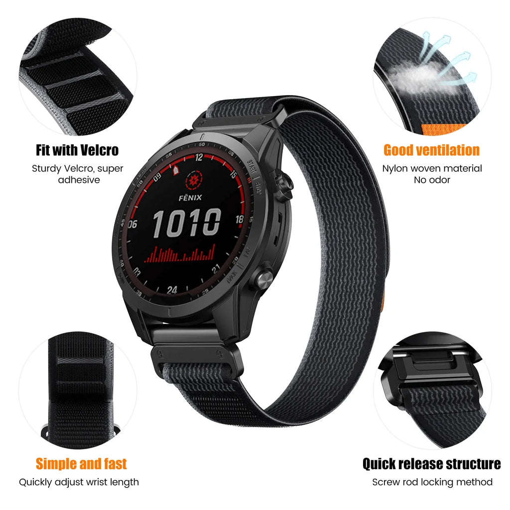 Nylon Watch Band Compatible with Garmin Fenix 7 7X 6X Pro Enduro Instinct Mk1 Epix Gen 2 A13,22mm