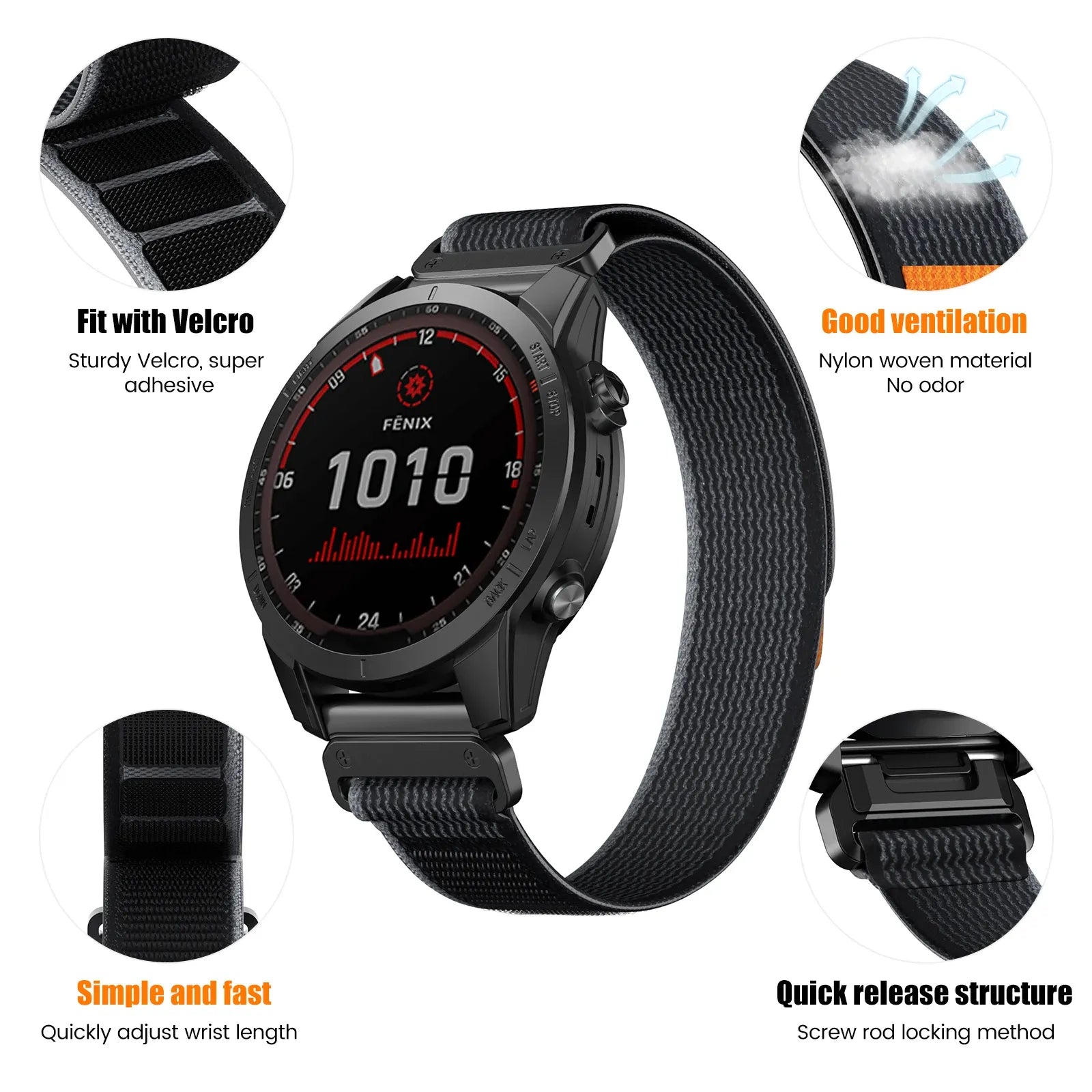 Nylon Watch Band Compatible with Garmin Fenix 7 7X 6X Pro Enduro Instinct Mk1 Epix Gen 2 A13,26mm
