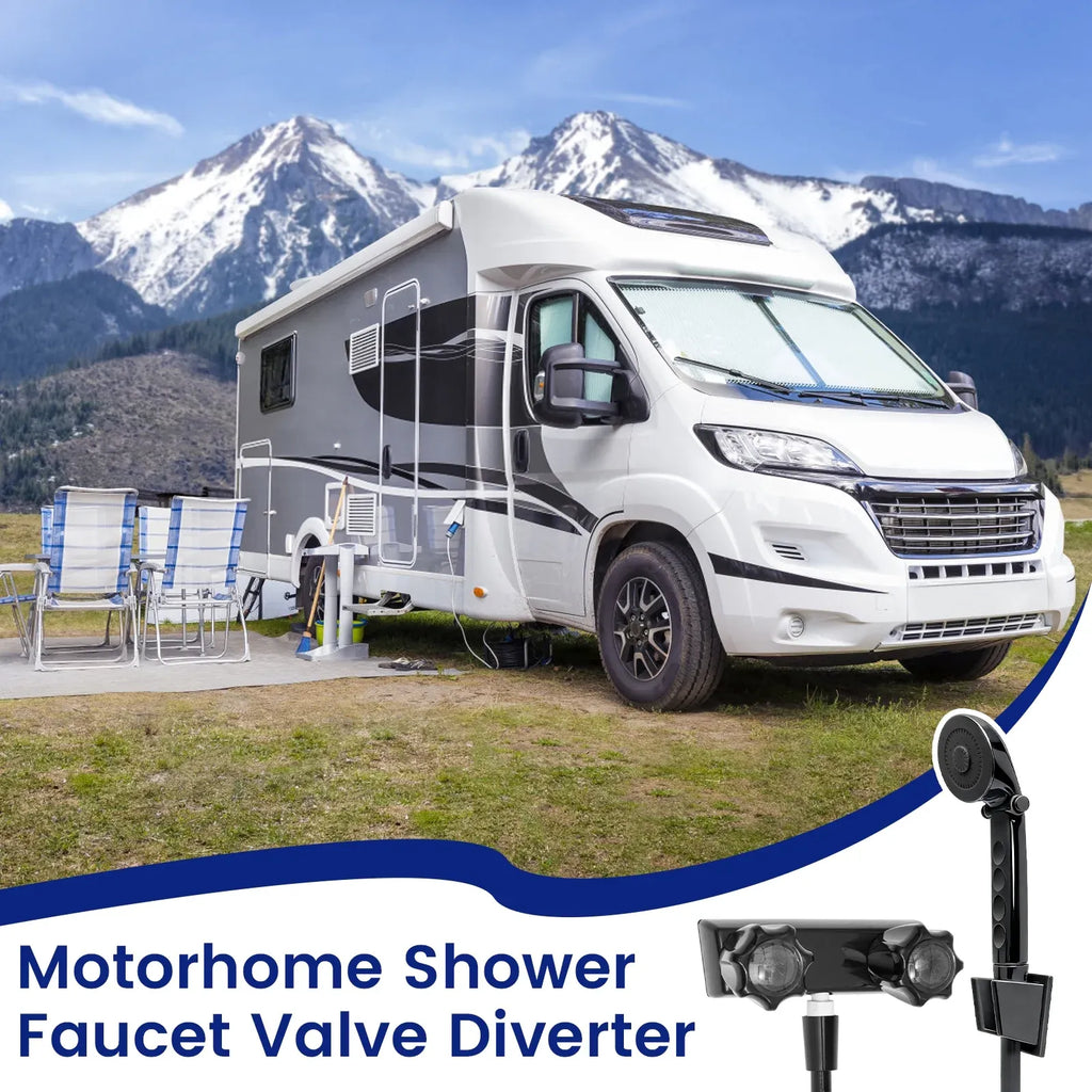 RV Shower Faucet Set, 4 Inch Black Mixer Valve with Handheld Showerhead and Hose for Camper Trailer