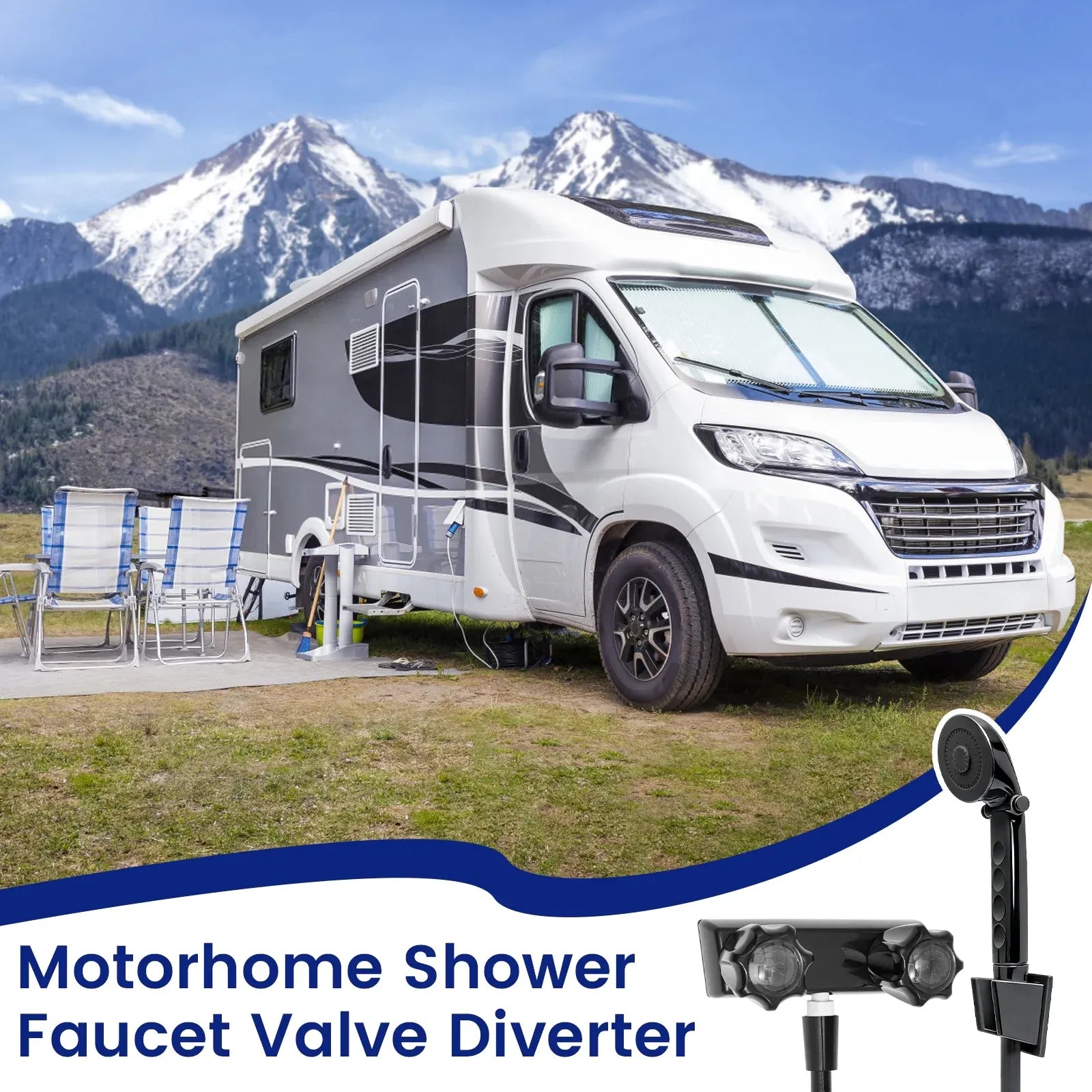 RV Shower Faucet Set, 4 Inch Black Mixer Valve with Handheld Showerhead and Hose for Camper Trailer