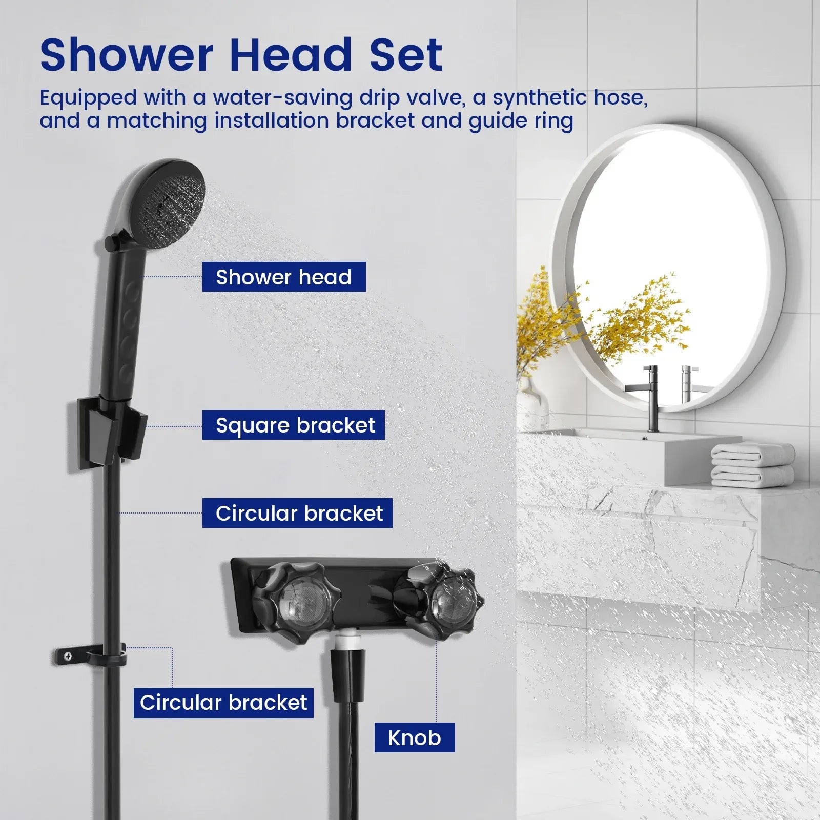 RV Shower Faucet Set, 4 Inch Black Mixer Valve with Handheld Showerhead and Hose for Camper Trailer