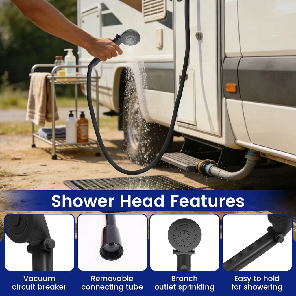 RV Shower Faucet Set, 4 Inch Black Mixer Valve with Handheld Showerhead and Hose for Camper Trailer