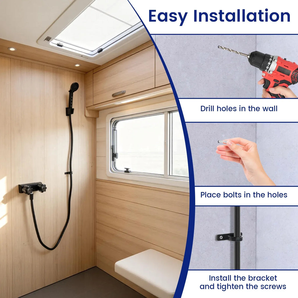 RV Shower Faucet Set, 4 Inch Black Mixer Valve with Handheld Showerhead and Hose for Camper Trailer