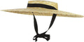 Women's Straw Boater Hat, Wide Brim Flat Top Sun Hat with Chin Strap for Beach Derby, Beige 12cm