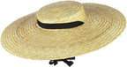 Women's Straw Boater Hat, Wide Brim Flat Top Sun Hat with Chin Strap for Beach Derby, Beige 12cm