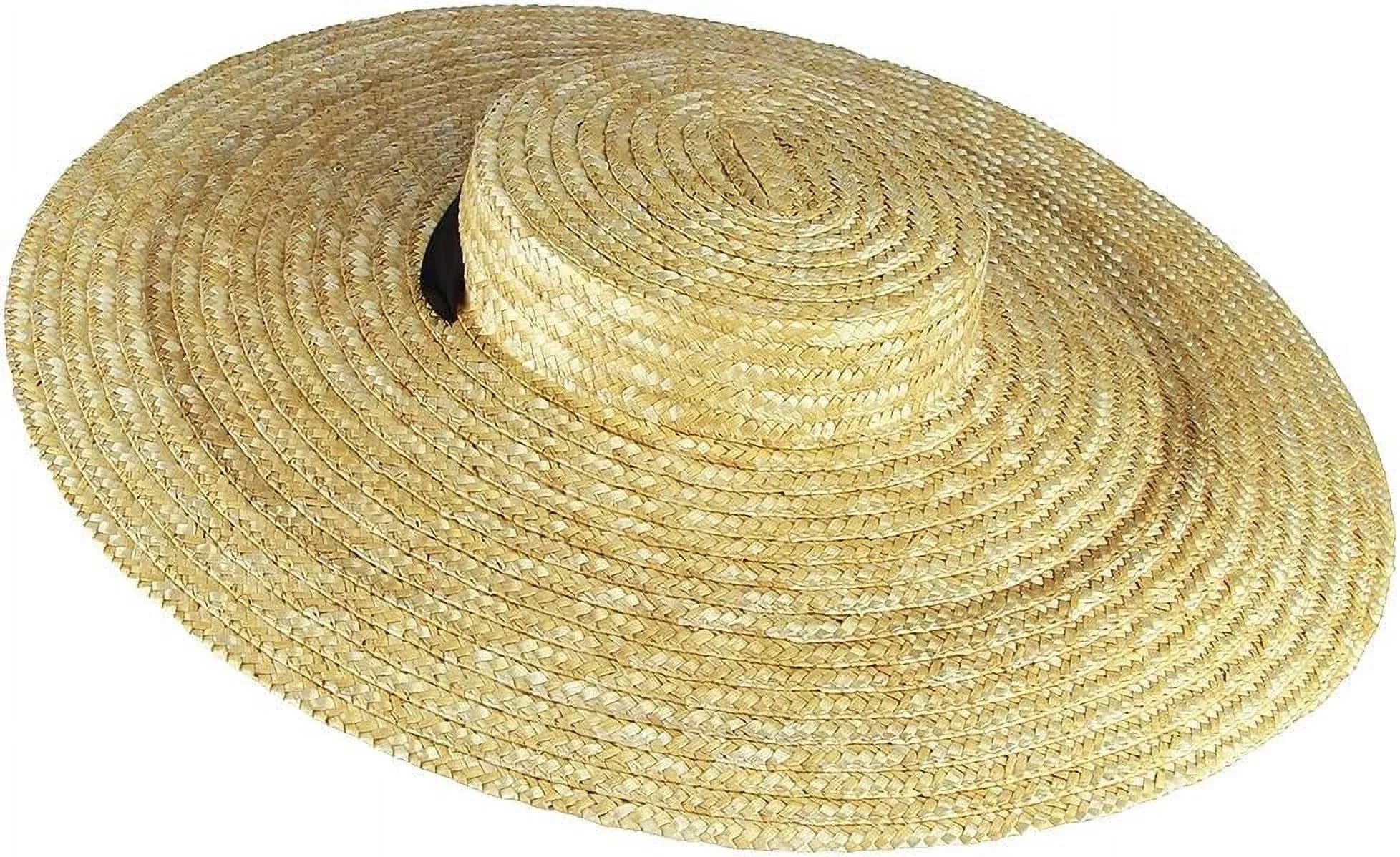 Women's Straw Boater Hat, Wide Brim Flat Top Sun Hat with Chin Strap for Beach Derby, Beige 12cm
