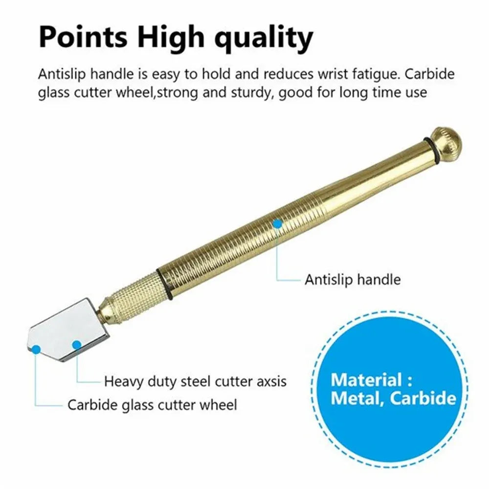 Glass Cutter Tool, Tungsten Carbide Wheel Oil Feed Cutter for Tile Mirror Window Glass, Gold