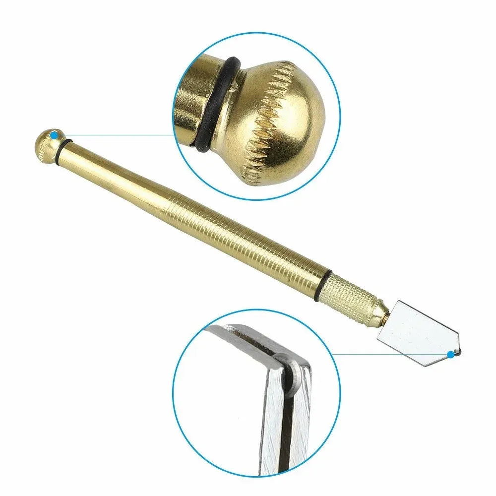 Glass Cutter Tool, Tungsten Carbide Wheel Oil Feed Cutter for Tile Mirror Window Glass, Gold