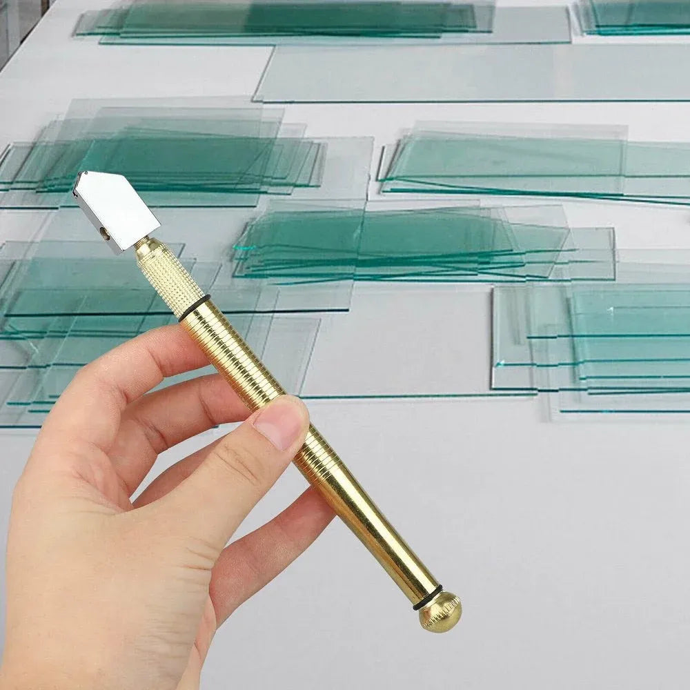 Glass Cutter Tool, Tungsten Carbide Wheel Oil Feed Cutter for Tile Mirror Window Glass, Gold