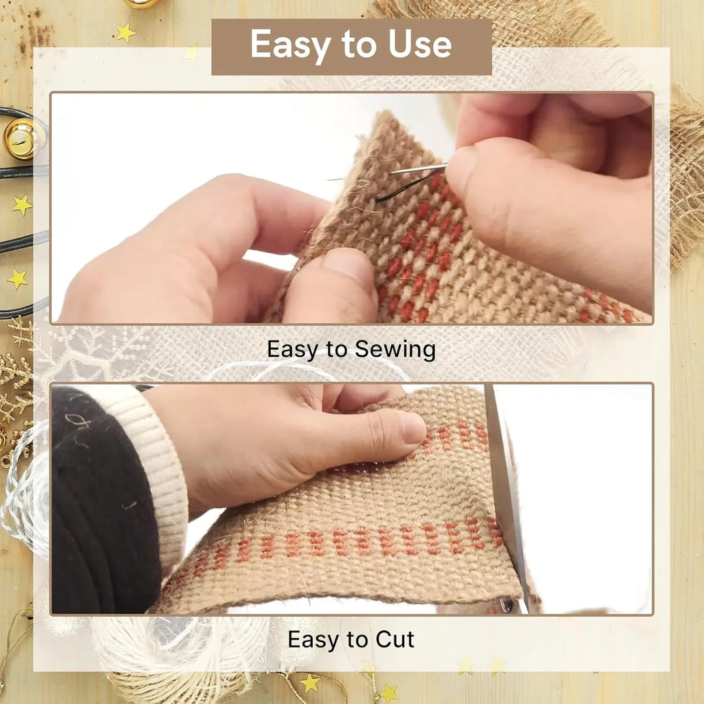 Jute Webbing Tape Roll, Natural Burlap Upholstery Strap for Chair Repair, Red Stitch 3.5 In x 5M
