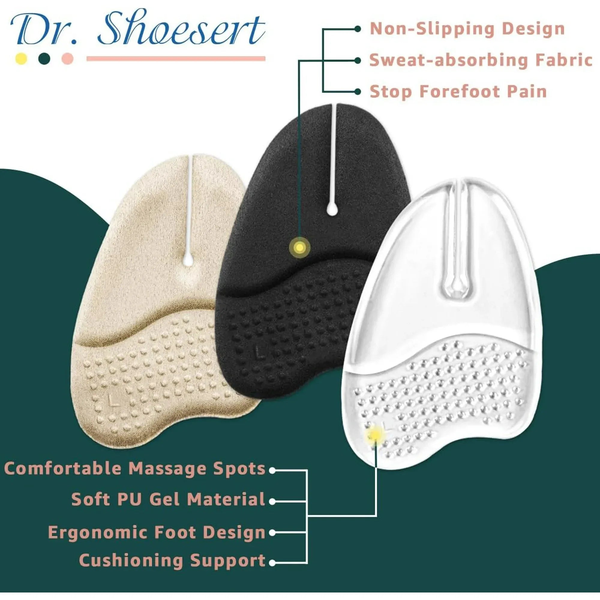 3 Pairs Gel Metatarsal Pads for Flip Flops, Washable Ball of Foot Cushions for Thong Sandals