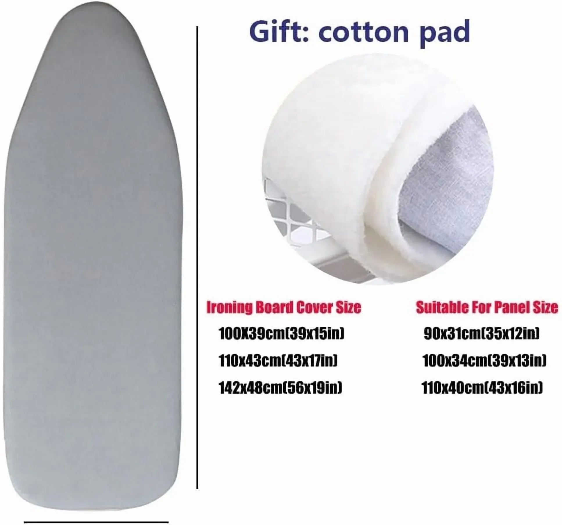 Ironing Board Cover Replacement, Padded Cotton Scorch Resistant Laundry Cover, Grey 43 x 16 In