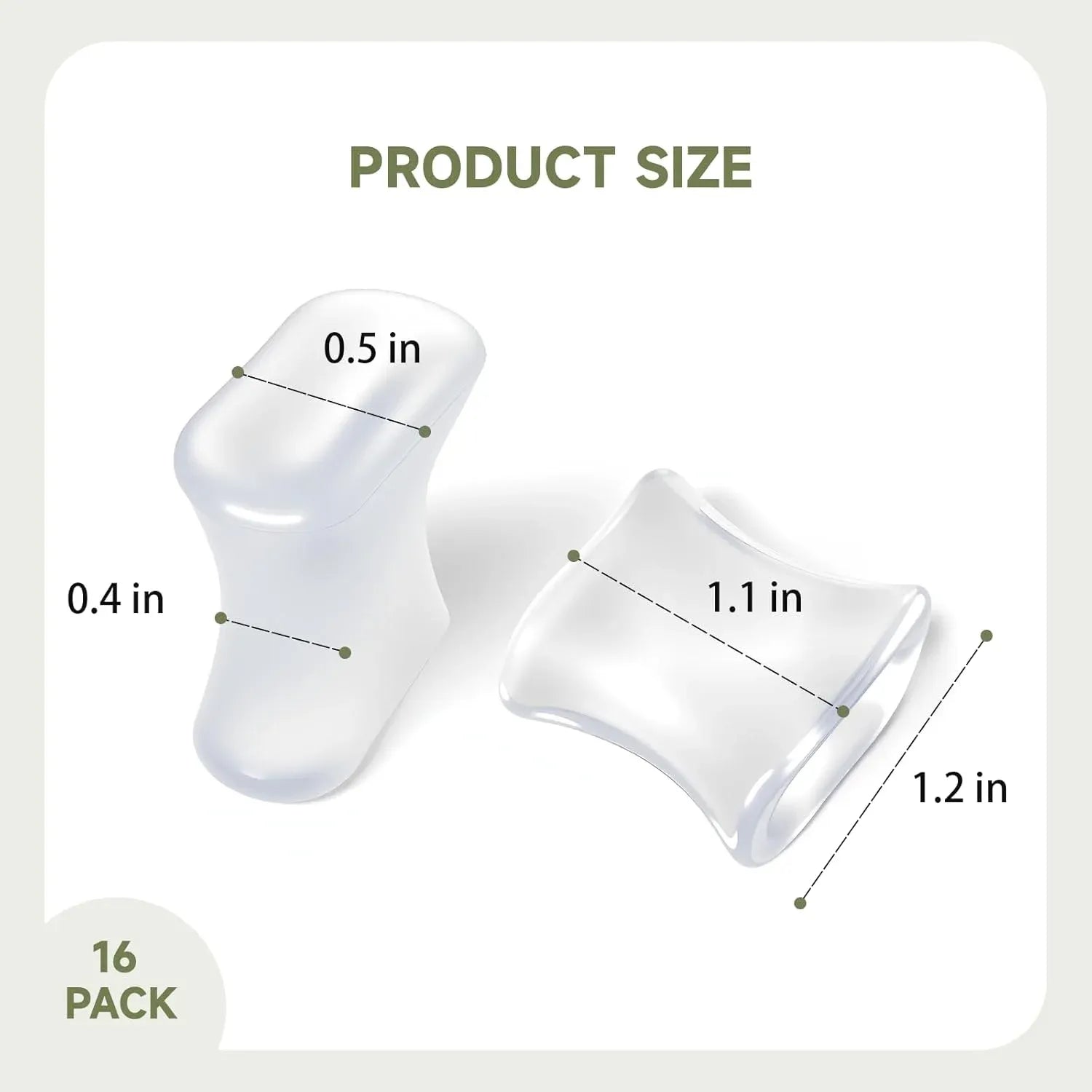 16 Pack Gel Toe Separators, Soft Silicone Toe Spacers for Daily Foot Care, Transparent