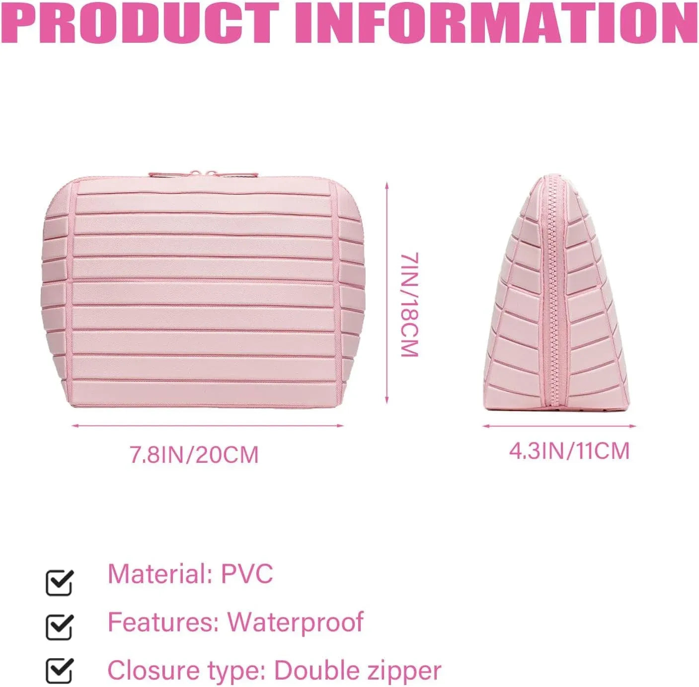 Travel Makeup Bag, Foldable Waterproof Toiletry Organizer for Skincare Cosmetics, Pink 7.8 In