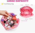 Travel Makeup Bag, Foldable Waterproof Toiletry Organizer for Skincare Cosmetics, Pink 7.8 In