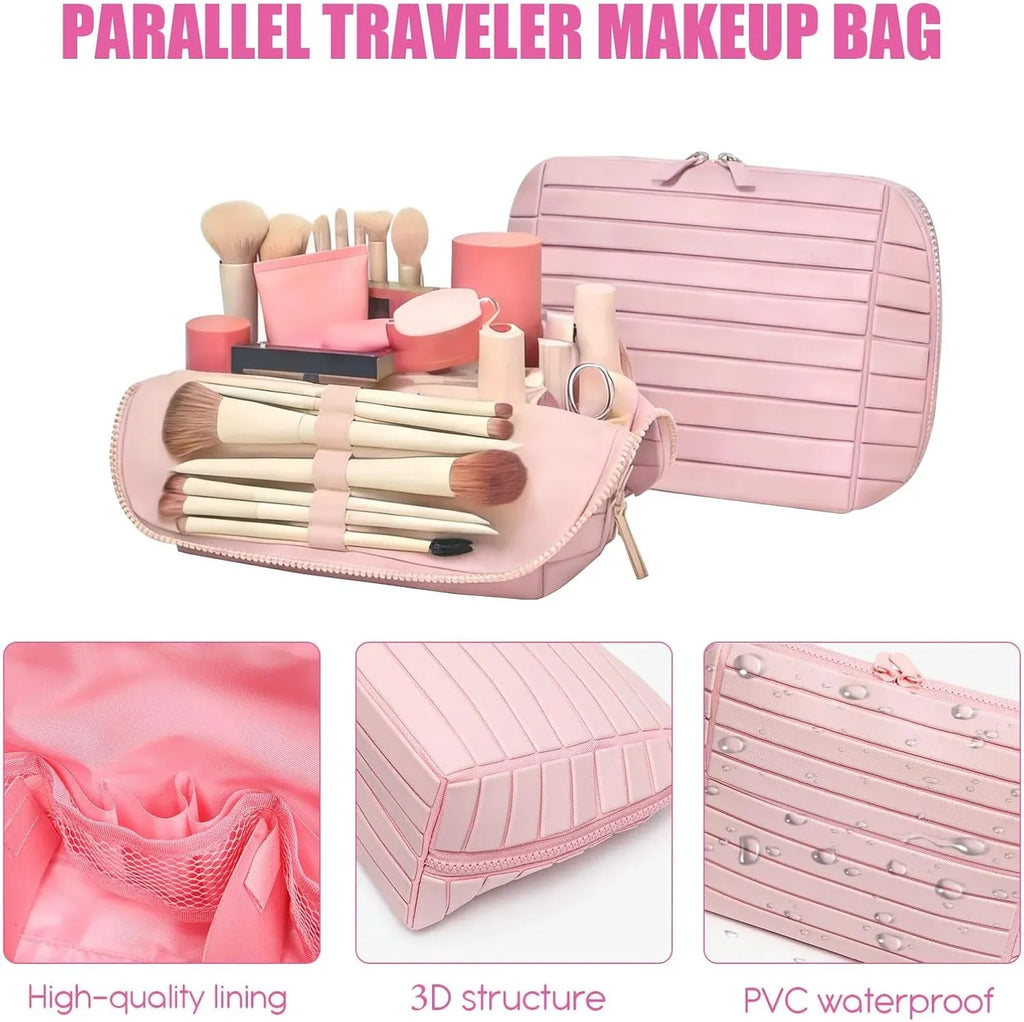 Travel Makeup Bag, Foldable Waterproof Toiletry Organizer for Skincare Cosmetics, Pink 7.8 In