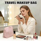 Travel Makeup Bag, Foldable Waterproof Toiletry Organizer for Skincare Cosmetics, Pink 7.8 In