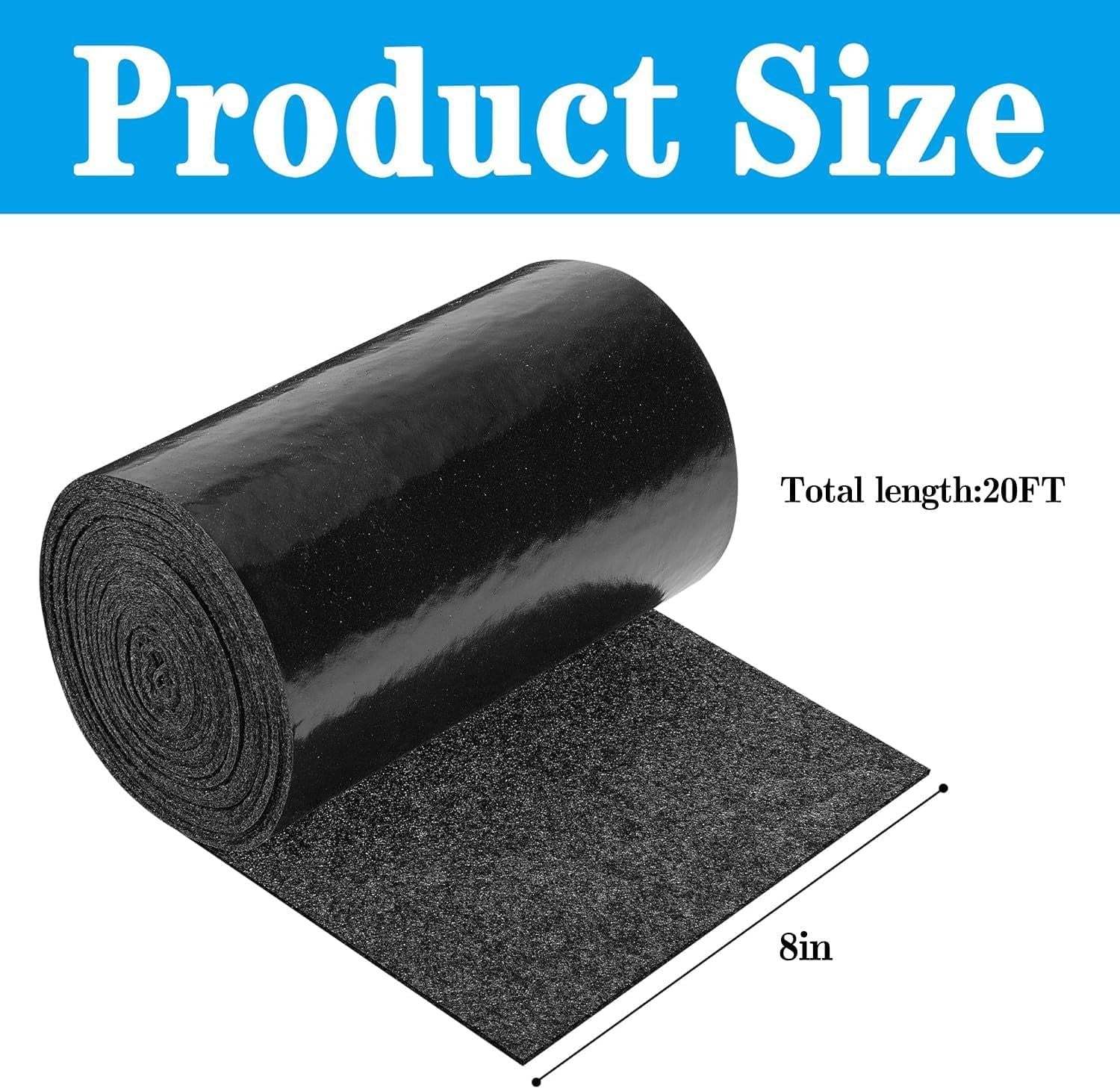 Boat Trailer Bunk Carpet Roll, Felt Marine Padding with Anti Slip PE Backing, Black 20 Ft x 8 In