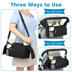 Universal Stroller Organizer, Insulated Cup Holders Detachable Phone Bag Large Storage, Black